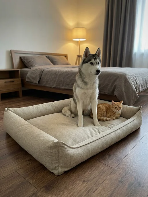 Pets Love Лежанка для собак крупных пород круглая, желтый, фото 5