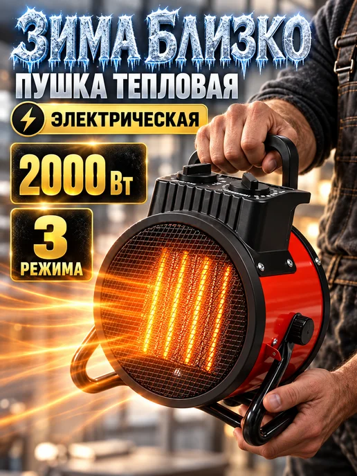 Тепловентилятор напольный 2000 Вт Керамический обогреватель, 2000 Вт