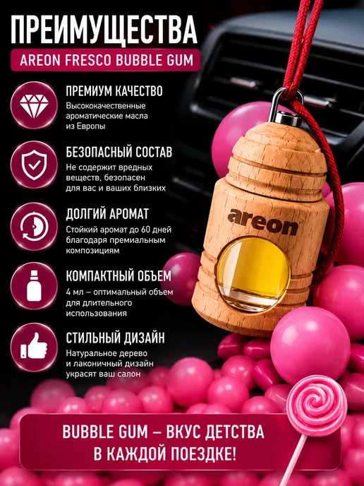 areon Ароматизатор воздуха для авто Баббл Гам, розовый, фото 2