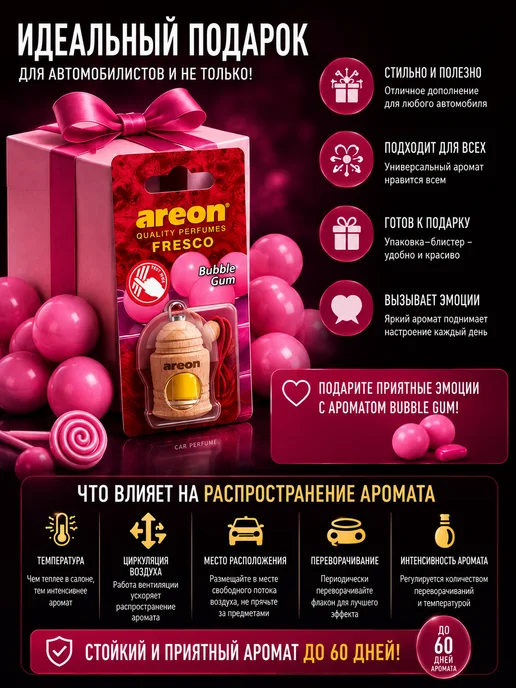 areon Ароматизатор воздуха для авто Баббл Гам, розовый, фото 4