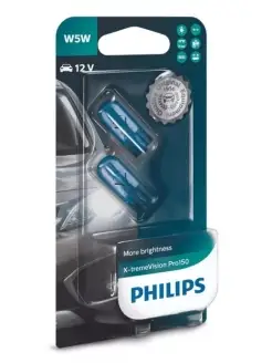 Автолампа W5W W2.1*9.5d +150% X-treme Pro150 3300K 2шт 12V Philips 45206022 купить за 443 ₽ в интернет-магазине Wildberries