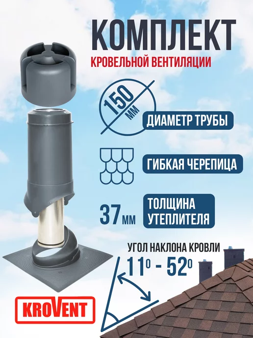 Krovent Комплект кровельной вентиляции для мягкой кровля 150 500, серый