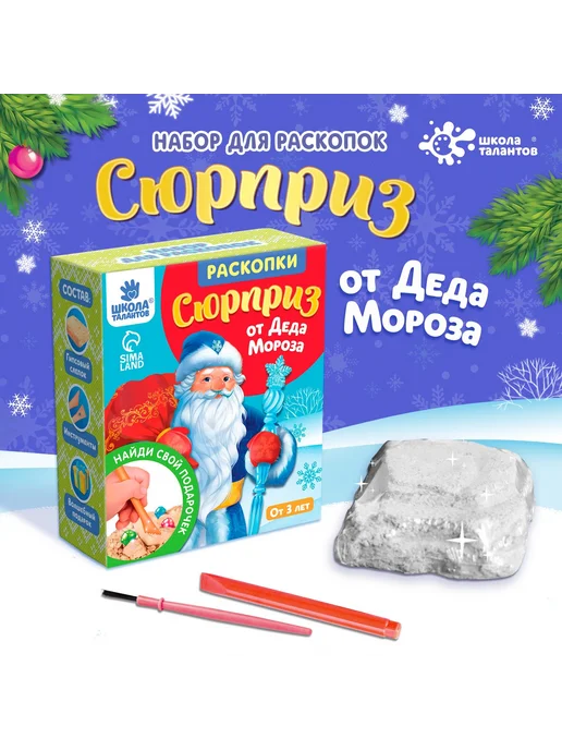 Школа талантов Набор для творчества раскопки "Сюрприз от Деда Мороза", белый