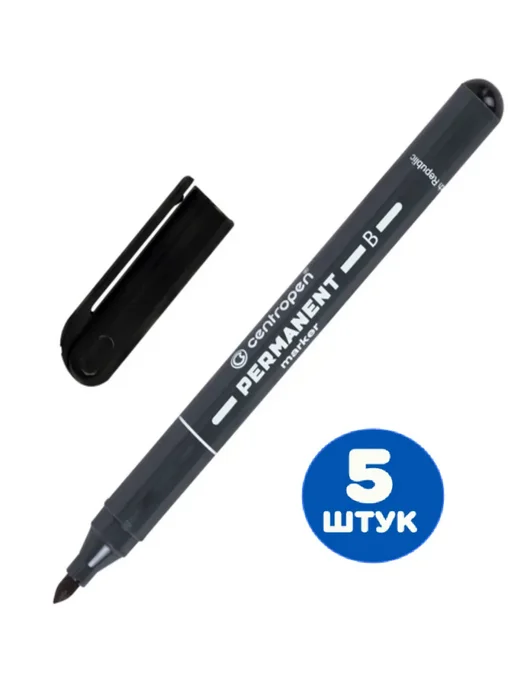 CENTROPEN Маркер перманентный, черный, 2 мм (5 штук), черный