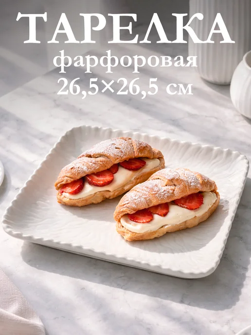 Тарелка сервировочная фарфоровая «Бланш» 22,5х22,5 см, 26.5x26.5 см