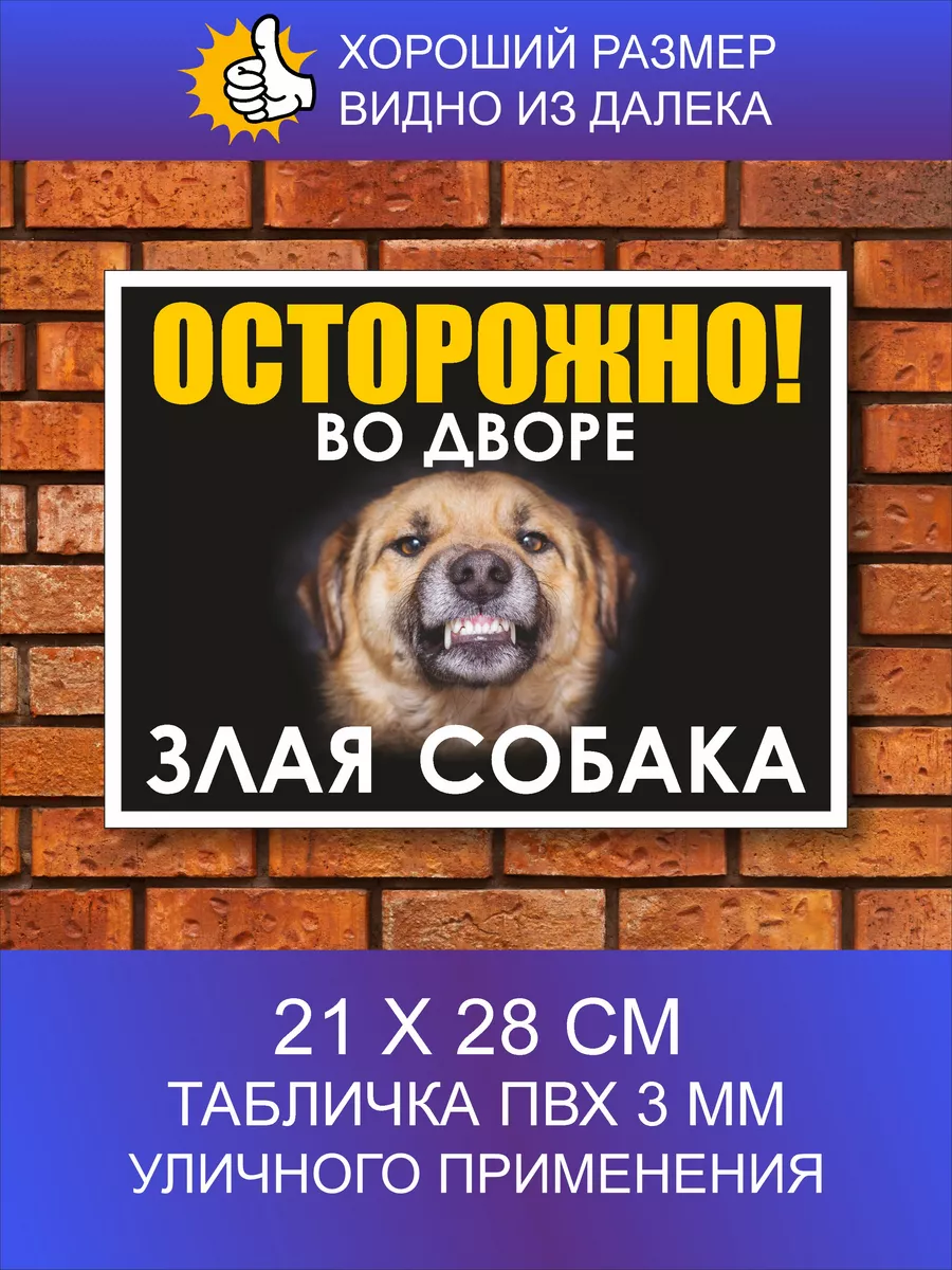 Табличка на дом злая собака Табличка Злая Собака/Осторожно Собака во дворе  45551994 купить за 282 ₽ в интернет-магазине Wildberries