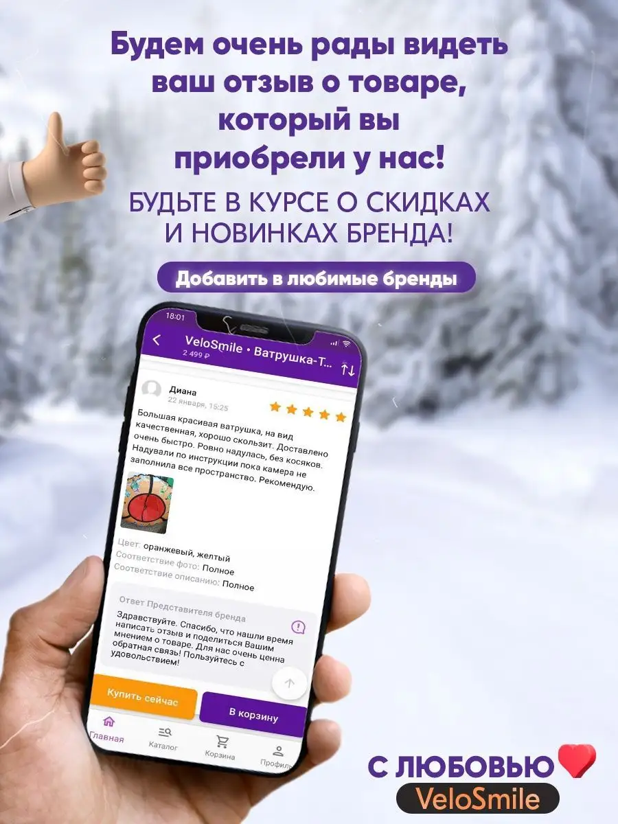 Ватрушка-Тюбинг для катания зимняя 70 см VeloSmile 45577302 купить в  интернет-магазине Wildberries