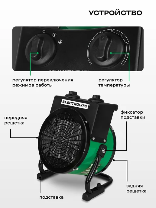 ELECTROLITE Тепловая пушка электрическая для обогрева CH 2000S. 2000вт, 2000 Вт, фото 7