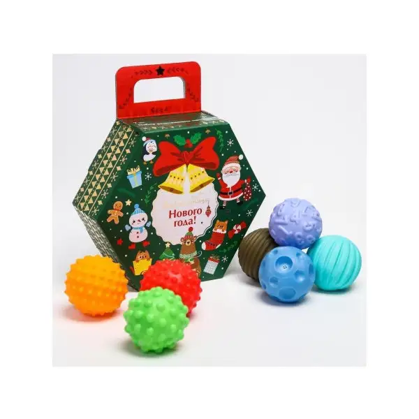 Набор тактильных мячиков/Мячики для млыша "Новогодний подарок"/Подарочный развивающих
