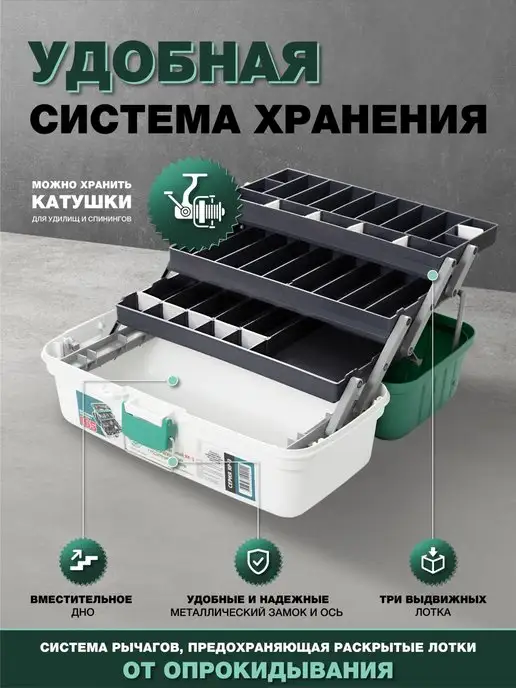 Три кита Ящик рыболовный ЯР-3 для хранения, серый, фото 4