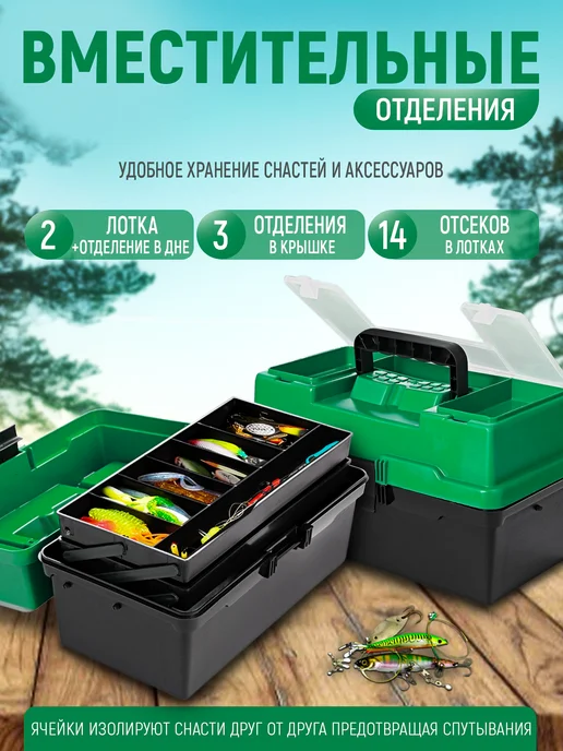 Три кита Ящик рыболовный "Пионер" 2 лотка, черный, фото 4