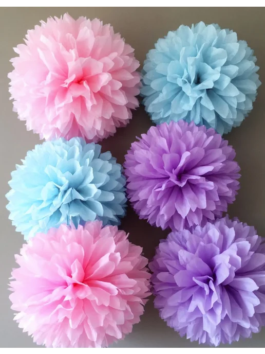 Happy poms Бумажные помпоны для праздника 35см, 25см, в наборе 6 шт, 6 шт, фото 3