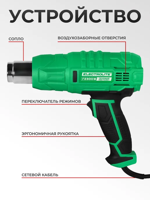 ELECTROLITE Фен технический строительный Ф 2300, черный, фото 7