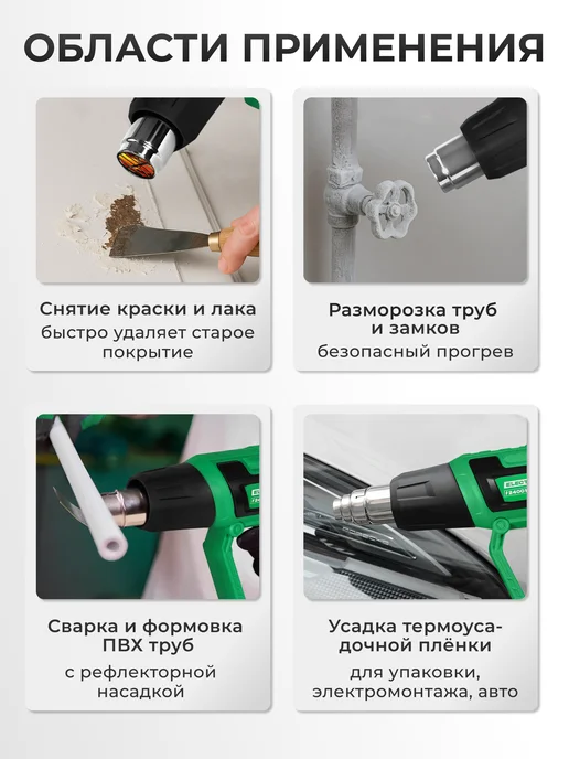 ELECTROLITE Фен строительный технический с насадками Ф2400Е, вариант, фото 7