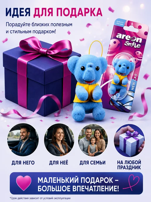 areon Ароматизатор в машину игрушка слоник New car, синий, фото 4