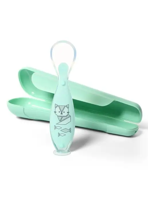 Babyono Ложка для прикорма силиконовая с присоской и футляром, голубой, фото 2