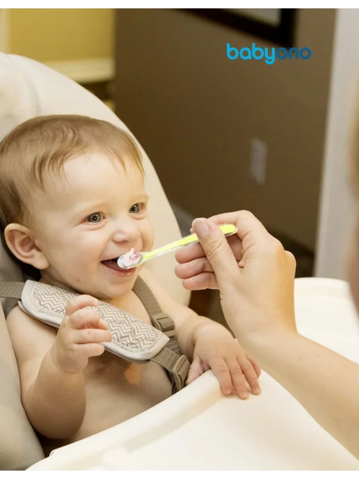 Babyono Ложечка для прикорма силиконовая 6 мес+ Улыбка ребенка, желтый, фото 8