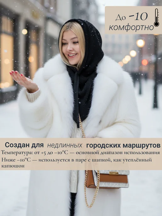 5 TYPES Капор женский демисезонный шерстяной, черный, фото 2