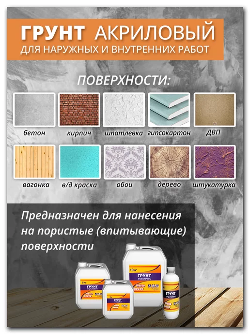 White_house Грунтовка акриловая для наружных и внутренних работ 1кг, 3 кг, фото 2