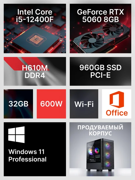 RobotComp Игровой Компьютер M-16 2.0 V3 i5 12400F RTX 5060 8GB, черный, фото 2