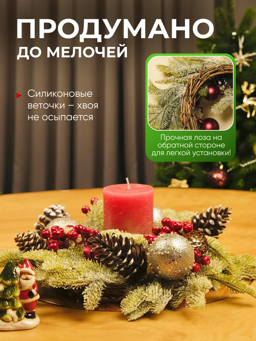 BestRest Венок новогодний декор на дверь 35 см на стол, вариант, фото 3