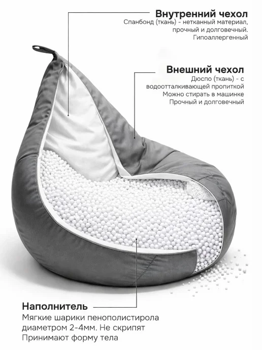 PUFON Кресло-мешок ГРУША XL Водостойкий ДЮСПА, желтый, фото 8