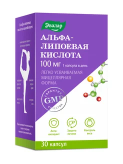 Альфа-липоевая кислота 100 мг, 30 капс. Эвалар 47038751 купить за 602 ₽ в интернет-магазине Wildberries