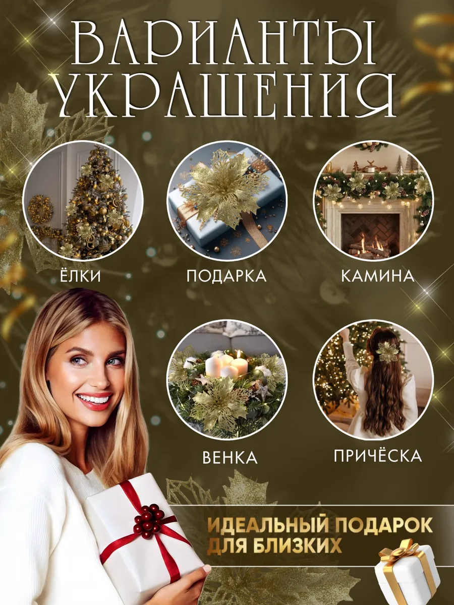 Елочные украшения новогодние цветы набор 2 штуки Magic Year 47055098 купить  за 156 ₽ в интернет-магазине Wildberries