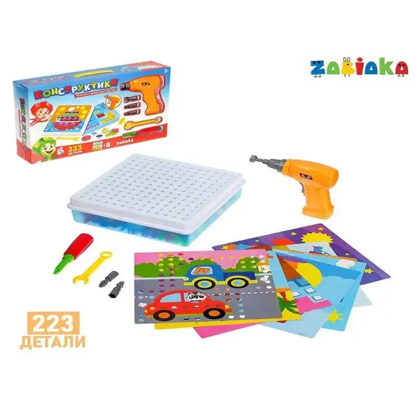 Конструктор винтовой/"Конструктики" с шуруповёртом, 223 детали/Развивающий