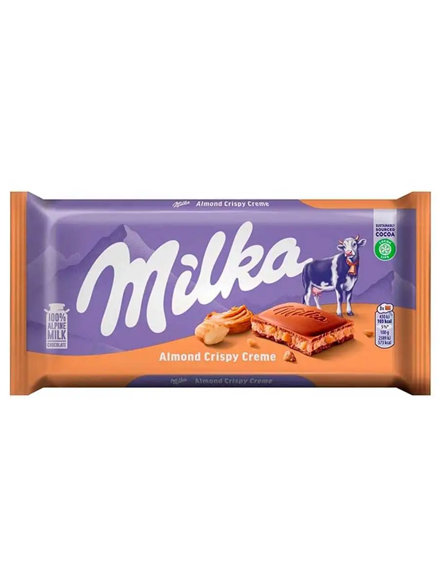 Шоколад с миндалём и хрустящим кремом (Германия), 90 г Milka 47171541  купить в интернет-магазине Wildberries