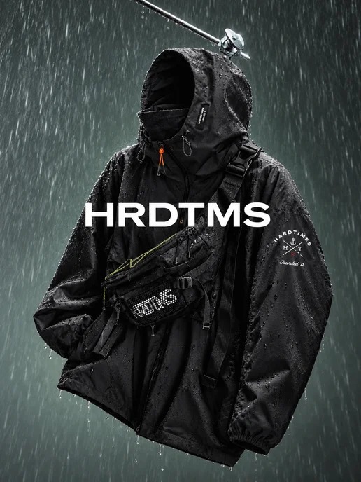 Hard Times Ветровка демисезонная с маской-снудом спортивная с капюшоном, черный, фото 3