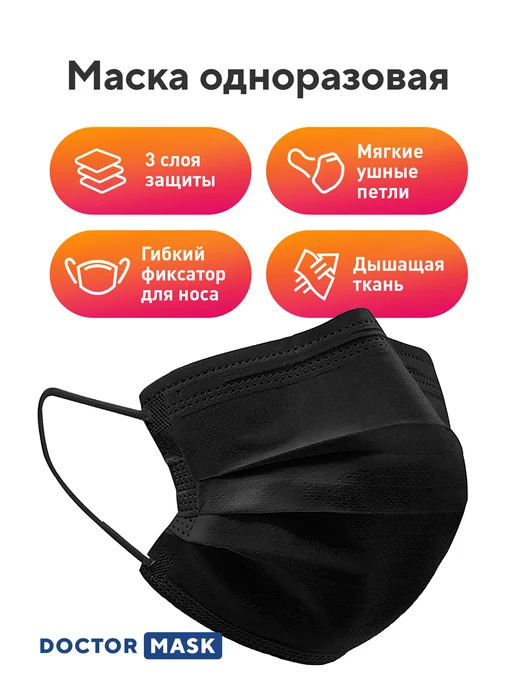 Dr. Mask Маски для лица медицинские одноразовые - 500шт, 1000 шт, фото 2