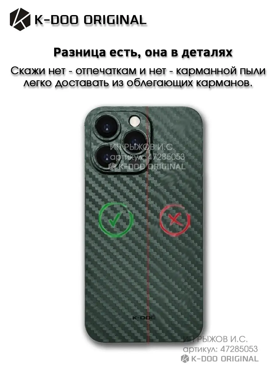 Ультратонкий чехол на iPhone 13 карбон K-DOO ORIGINAL 47284276 купить в  интернет-магазине Wildberries