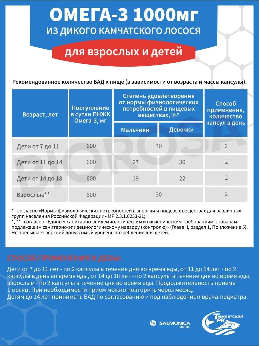 Омега 3 1000мг дикий камчатский лосось 42 капсулы БАД Тымлатский  рыбокомбинат 47297620 купить за 544 ₽ в интернет-магазине Wildberries