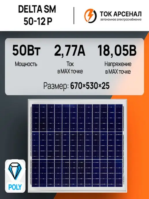 Delta Solar Солнечная батарея панель Delta SM 50-12 P