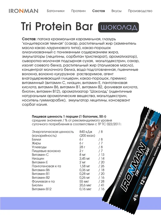 Протеиновые батончики набор Tri Protein Bar 24 шт 4 вкуса, 24 шт, фото 5