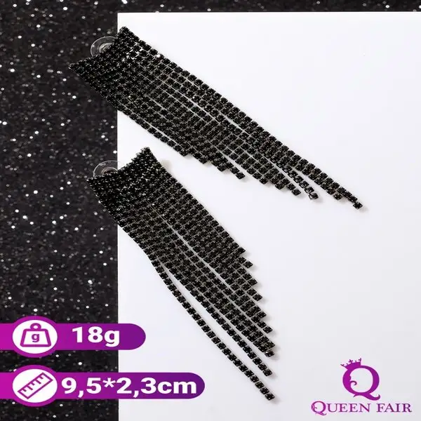 Серьги со стразами, размер 9,5*2,3*1 см