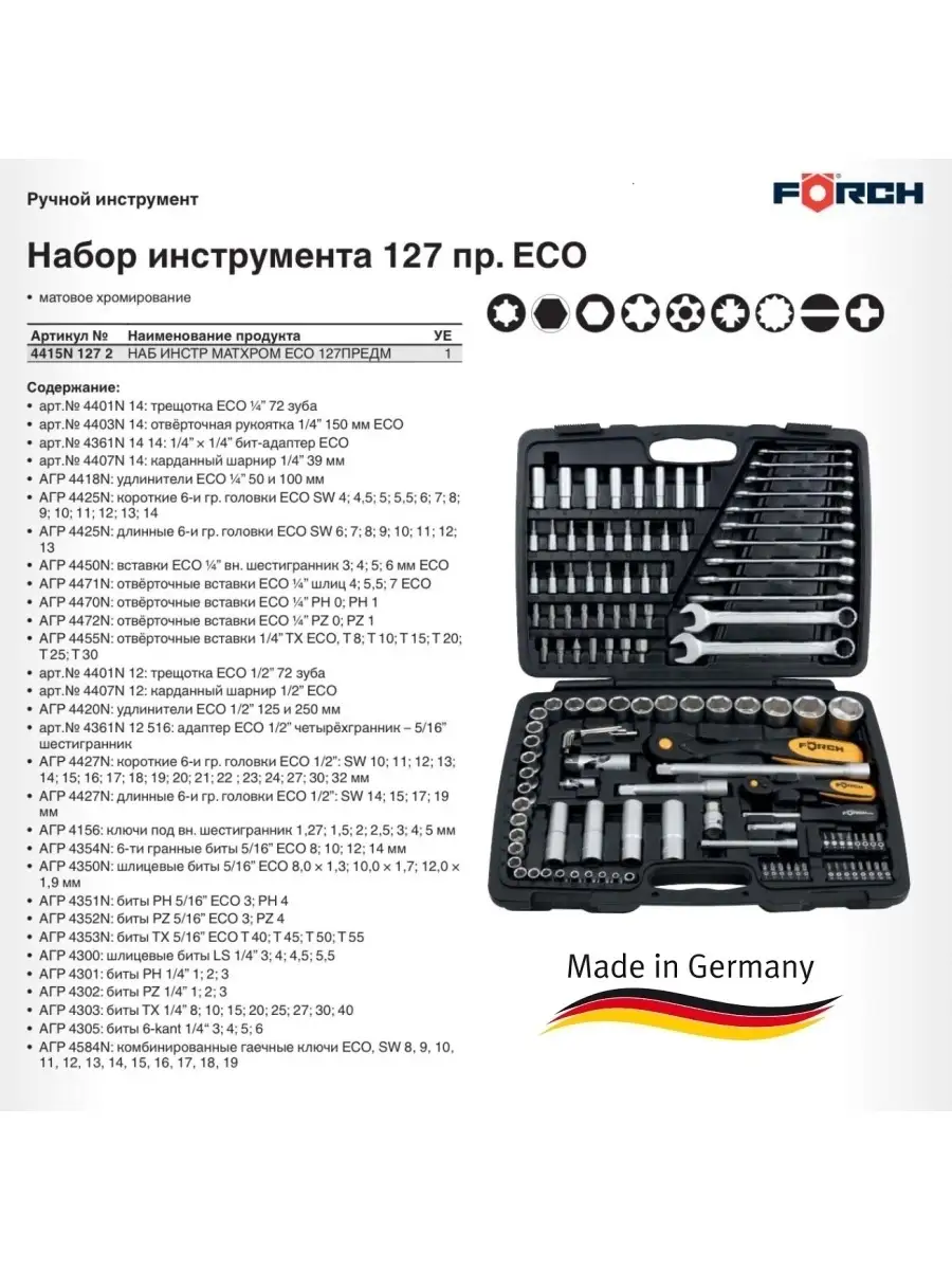 Набор инструмента 127 пр. ЕСО FORCH Германия FORCH 47513065 купить в  интернет-магазине Wildberries