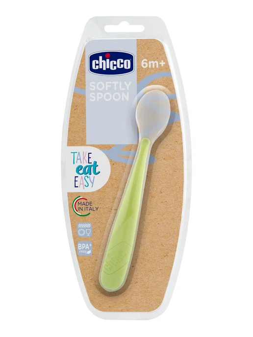 CHICCO Ложка для прикорма мягкая силиконовая от 6 мес, зеленая, зеленый, фото 4