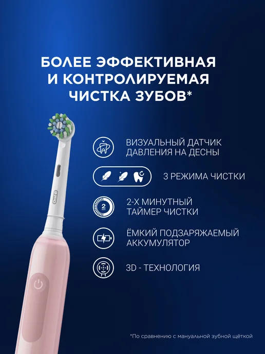 Oral-B Электрическая зубная щетка Pro 3 3500 CrossAction + футляр, белый, фото 6