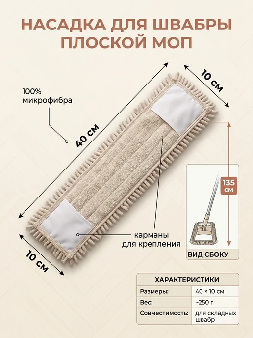PandaHome Насадки для швабры из микрофибры с кармашками, желтый, фото 3