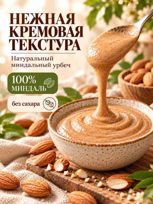 Биопродукты Урбеч миндальный без сахара 900г, ореховая паста, 900 г, фото 3