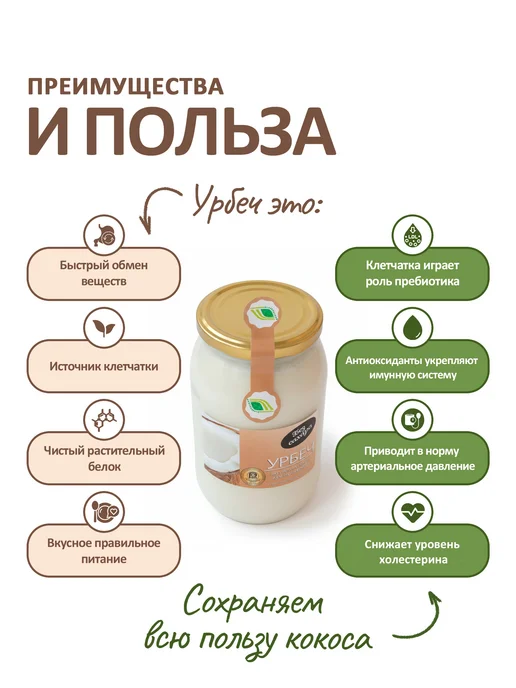 Биопродукты Урбеч кокосовый без сахара 900г, ореховая паста, 900 г, фото 2