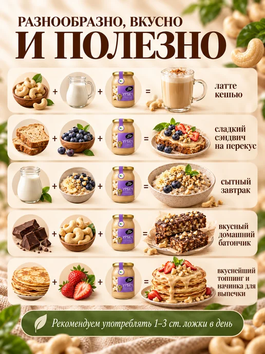 Биопродукты Урбеч кешью без сахара 280г, ореховая паста, 900 г, фото 5