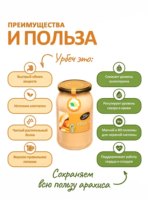 Биопродукты Урбеч арахисовый без сахара 900г, 900 г, фото 2
