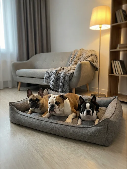 Pets Love Лежанка для собак крупных пород круглая, серый, фото 4