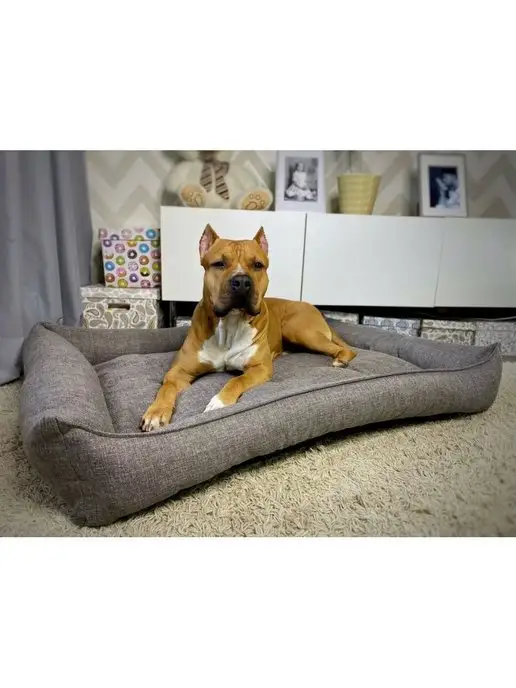 Pets Love Лежанка для собак крупных пород круглая, серый, фото 8
