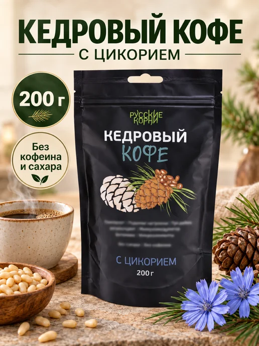 Русские корни Растворимый кофе кедровый с цикорием, без кофеина и сахара, и сахара