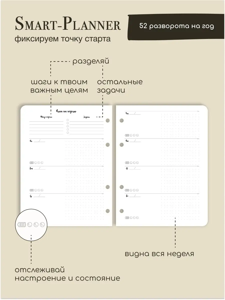 Еженедельник на кольцах недатированный Smart-planner 47893277 купить в  интернет-магазине Wildberries