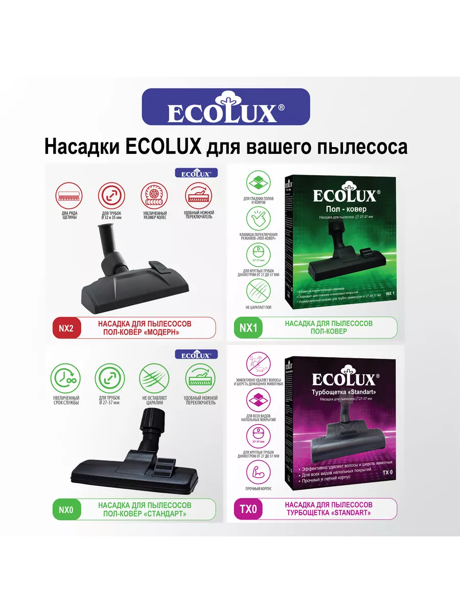 Насадка для пылесоса для ковров и волос Ecolux 47901751 купить в  интернет-магазине Wildberries